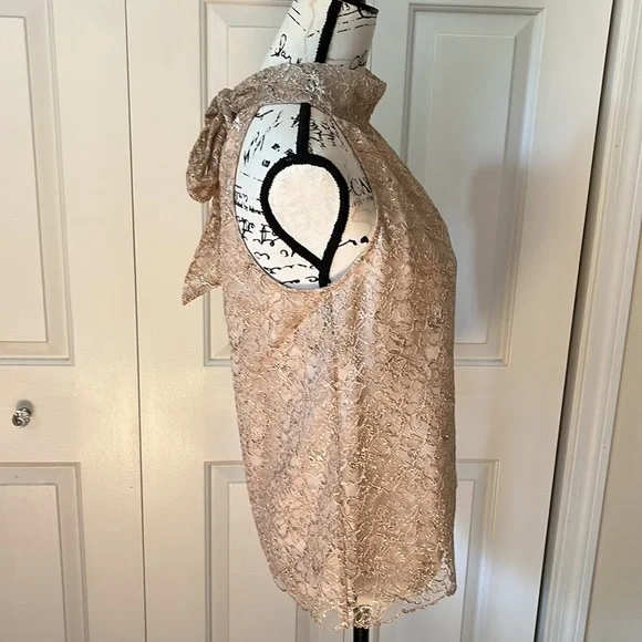 J.Crew Tie Neck Top In cream with Metallic gold Lace Blouse sz Small - Picture 8 of 11